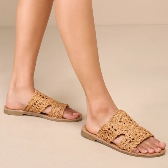 Karissa Tan Straw Woven Slide Sandals/NIB/9 - Picture 2 of 10